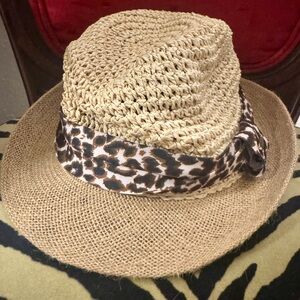 Steve Madden Tan Straw Hat with Leopard Band